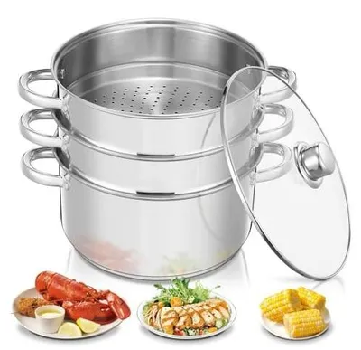 Zdjęcie produktu dla Parowar 3 piętrowy 26 cm garnek indukcyjny stal nierdzewna zestaw garnków