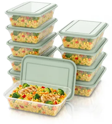 Produktbild von Arendo Meal Prep Boxen 10er Set je 950 ml, Vorratsdosen Kunststoff PP mit Deckel, 1 Fach, mikrowellengeeignet, gefriergeeignet, 22x15x6 cm, transparent