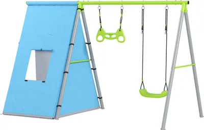 Produktbild von 3-in-1Schaukelset,Spielzelt,Schaukel,Turnringe,Metall,Kunststoff,Grün