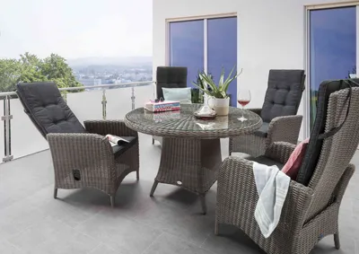 Produktbild von Destiny Sitzgruppe PALMA LUNA 4 Hochlehner + Tisch Ø100x75cm, vintage grau