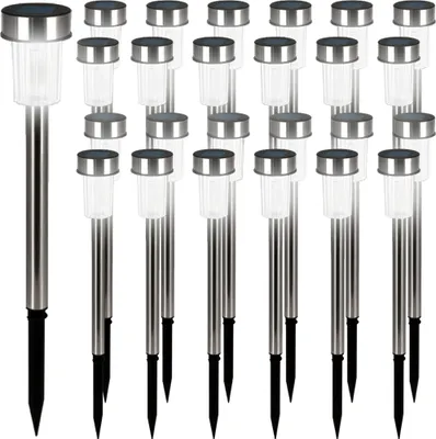 Produktbild von DEUBA® Solarlampe für Außen 24er Set LED Wetterfest IP44 Dämmerungssensor Edelstahl Bodenstecker Weiß Solar Garten Leuchte Außenleuchte Balkon Deko