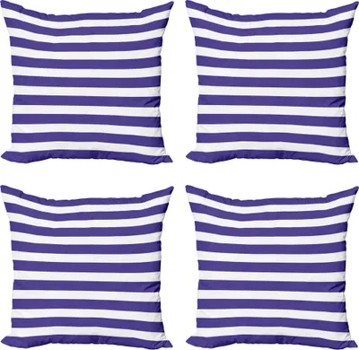 Produktbild von ABAKUHAUS Gestreift Kissenbezug Set (4 Stück), Navy Nautical Meeres, Moderner Doppelseitiger Digitaldruck, 40 cm x 40 cm, Lila