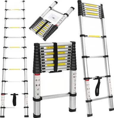 Produktbild von KRAFT&DELE | Teleskopleiter, Teleskop Klappleiter, 10 Stufen, 3,2m leicht, 150kg, Multifunktionsleite