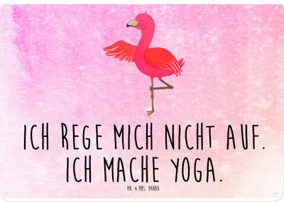 Produktbild von Mr. & Mrs. Panda Schild Flamingo Yoga DIN A4 - Aquarell Pink - Geschenk, wandtafel, Blechschild, Vogel, Rosa, Türschild, tafel, Meditieren, Namaste, Yogi, Wandbild