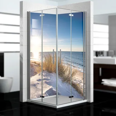 Produktbild von dedeco Eck-Duschrückwände Aluminium wasserfest Motiv: Dünengras V7, Nano-Protect seidenmatt, 2 x 90x200x0,3cm, Badrückwand, Fliesenersatz fugenlos Wandverkleidung Wandpaneele,  Germany