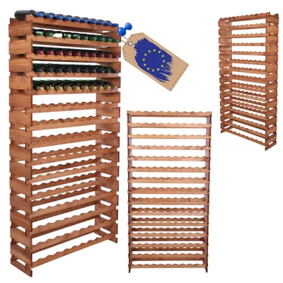 Produktbild von MODO24 Weinregal 150 Flaschen, Modulares Holzregal, Flaschenständer für Wein, Weinschrank, Getränkeregal, Stapelbar, 205x103,2x28 cm, Braun, RW11