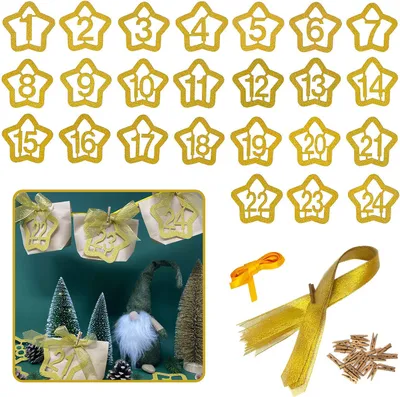 Produktbild von Oblique Unique 24 Zahlen Anhänger 1-24 mit Schnur und Glitzereffekt für DIY Adventskalender Weihnachten Deko gold