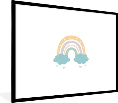 Produktbild von MuchoWow® Gerahmtes Poster Regenbogen - Herzen - Wolken - Punkte - Pastell - Kinder 80x60 cm - Poster mit Schwarzem Bilderrahmen Wandposter Rahmen Foto Bilder - Schlafzimmer-Dekorationen - Fotoposter