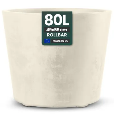 Produktbild von Kreher® XXL Pflanzkübel „Millennium“ Ø59xH49 cm - 80L - Creme Weiß - Pflanzkübel mit Rollen - Wetterfest & Stabil für Garten, Balkon und Terrasse