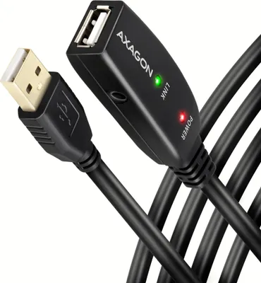 Produktbild von Axagon ADR-210 USB 2.0 A-M -> A-F aktives Verlängerungs‑/Repeater‑Kabel 10m, 10 m, USB A, USB A, USB 2.0, 0,48 Gbit/s, Schwarz