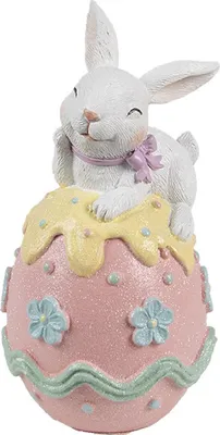 Produktbild von Osterdekoration Kaninchen auf Ei, Polyresin, 9x9x17 cm, Weiß Rosa, Clayre & Eef