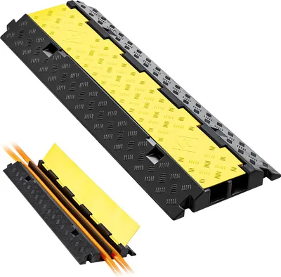 Produktbild von VEVOR 100 cm Kabelbrücke, 9979 kg, 2-Kanal (55 x50 mm), Überfahrschutz aus Gummi, Stolperschutz, Bodenabdeckungen, für Bereiche mit hoher Schwelle, Zuhause, Büro, Lager, 2er-Pack