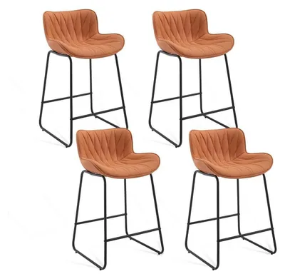 Produktbild von Barhocker 4er Set Orange mit Steppdesign Rückenlehne aus PolyurethanKunstleder und Metallfüßen