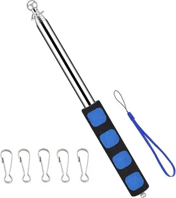 Produktbild von Edelstahl-Flaggenspitze mit Drehstab - Signalhaken - 160 cm lang - Hochwertige Blaue Flaggenpfeife