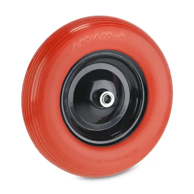 Produktbild von Relaxdays Schubkarrenrad PU 4.80 4.00-8, Vollgummireifen mit Stahlfelge, pannensicher, Schubkarrenreifen, rot/schwarz