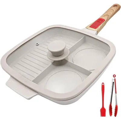Productafbeelding van Grillpan, steakpan, inductie, multifunctioneel, 3-in-1, wit, afneembaar, met deksel