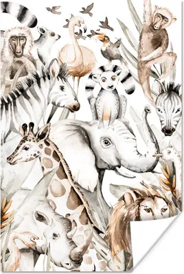 Produktbild von MuchoWow® Poster Aquarelle - Tiere - Dschungel - Pastell - Jungen - Mädchen - Kinder 120x180 cm - Kunstposter