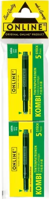 Produktbild von ONLINE-Kombipatrone, der Problemlöser für ONLINE + Standard + LAMY-Füllersysteme, grün, 2 Päckchen à 5 Patronen