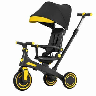 Produktbild von LEADZM 5 in 1 Baby-Dreirad Kinderdreirad Lenkstange Fahrrad Baby Kinderwagen，mit drehbarem Sitz und Sonnendach，für Kinder 1‑5 Jahre，schwarz