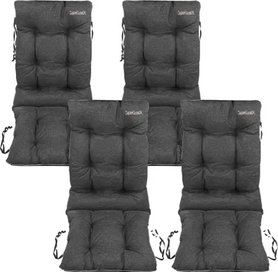 Produktbild von SuperKissen24. Stuhlkissen Sitzkissen und Rückenkissen für Stühle 4er Set 48x48x75 cm - Outdoor und Indoor - Wasserdicht - Schwarz Leinen