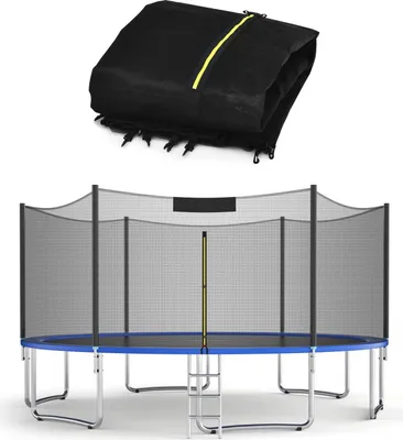 Produktbild von GOPLUS Trampolin Ø 427cm, Ersatznetz Außennetz für Gartentrampolin 8 Stangen, 180cm Höhe Sicherheitsnetz mit Reißverschluss und Schnallen, Outdoor