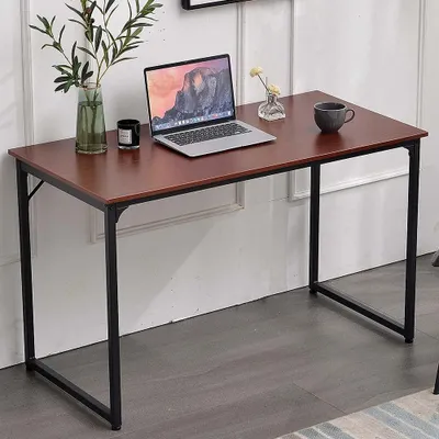 Schreibtisch 120x60x74 cm MDF Metallgestell Teak