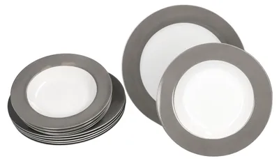 Produktbild von 12tlg Tafelservice Variant Grau Porzellan 6 Personen Speiseteller Suppenteller