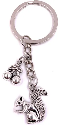 Produktbild von Onwomania Schlüsselanhänger Eichhörnchen mit Futter Nuss Winterschlaf Silber Metall Anhänger Charm