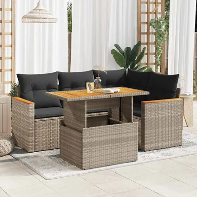 Image de Maison Exclusive - Ensemble de salon de jardin 5 pièces avec coussins Gris Polyrotin Acacia