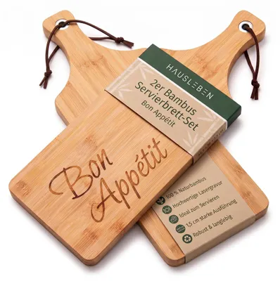 Produktbild von hausleben Bambus Schneidebrett mit Griff 2 Pack – 44,5x16 cm Servierbrett