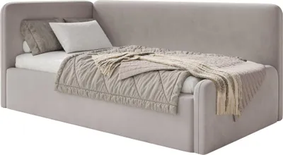 Produktbild von Selsey Fanko – Jugendbett 90x200 cm mit Matratze, Kopfteil links, Samt, Graubeige