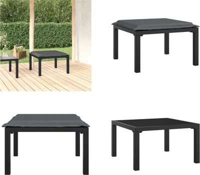 Image de vidaXL Tabouret de jardin avec coussin noir et gris Poly rotin - Tabouret de jardin - Tabouret de pied - Tabouret de pied
