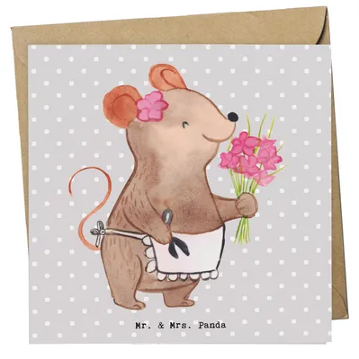 Produktbild von Mr. & Mrs. Panda Grußkarte Floristin Herz - Grau Pastell - Geschenk, Klappkarte, Blumenlanden, Glückwunschkarte, Ausbildung, faltkarte, doppelkarte, Romantisch