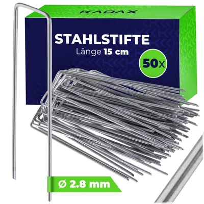 Immagine prodotto di KADAX Picchetti da terra 150 x 40 mm, 50 pezzi, picchetti da terra in acciaio zincato, ganci da terra per il fissaggio sicuro di teli antierbaccia, picchetti per griglie da prato, chiodi da terra (argento)