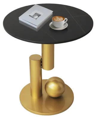Runder Beistelltisch, Marmor & Metall, Gold, 50x50x55 cm