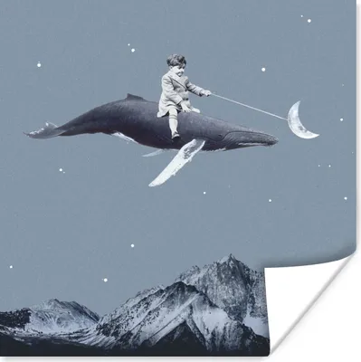 Produktbild von MuchoWow® Poster Weltraum - Junge - Mond - Wal 50x50 cm - Wohnzimmerdekoration