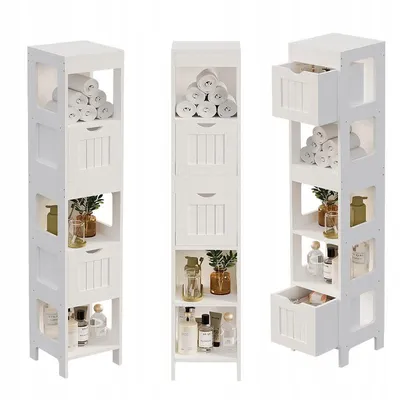 Zdjęcie produktu dla Szafka łazienkowa szuflady biała wysoka półka nowoczesna loft 142 cm