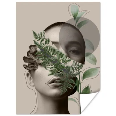 Produktbild von MuchoWow® Poster Frau - Pflanzen - Abstrakt - Grün 60x80 cm - Schlafzimmer Dekoration