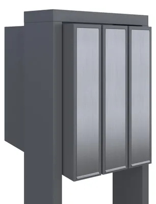 Produktbild von Briefkastenanlage Flag for Three in Grau Metallic mit Edelstahlklappe