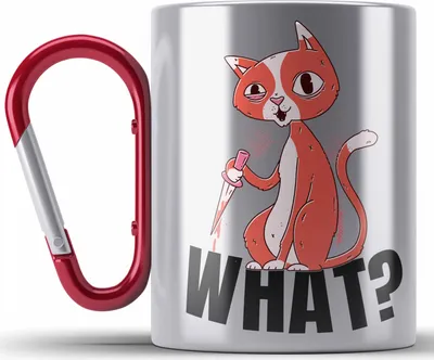 Produktbild von Trendation - What Katze Geschenk Grafik Lustige Katze Edelstahl Tasse Karabiner (Rot)