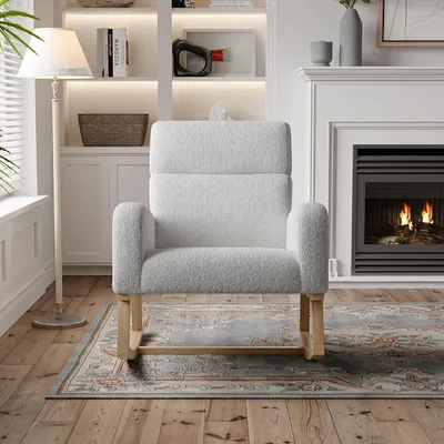 Obrázek produktu pro Houpací křeslo - Zavěsné křeslo - Židle s opěrkou pro kojence - Křeslo s područkami - Světlě šedá barva - Ergonomický design - Měkká plyšová látka