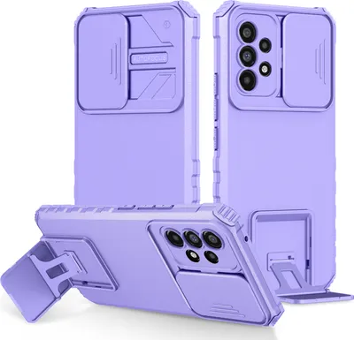 Immagine prodotto di Custodia per Samsung Galaxy A73 5G a doppio strato robusta, protezione militare con kickstand e protezione fotocamera scorrevole Viola