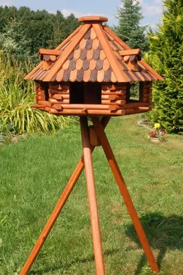 Produktbild von XXL Luxus Vogelhaus mit Solarbeleuchtung absoluter Blickfang, Vogelfutterhaus aus Holz, V13 XXL mit Ständer, Farbe:Braun - Schwarz