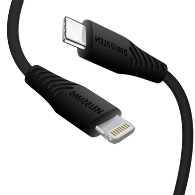 Produktbild von Swissten, Lightning auf USB-C Kabel 3A knotenfrei 1m iPhone / iPad, Schwarz