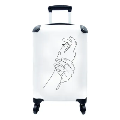 Produktbild von MuchoWow® Koffer Handgepäck Trolley Rollkoffer Kleine Reisekoffer mit 4 Rollen - Strichzeichnung - Hand - Schwarz - Weiß - Cabin Size < 55x40x23 cm & 55x40x20 cm - Fotokoffer - Kabinenkoffer - Boardgepäck - Reise-Box - Reisekoffer - Reisegepäck - Koffer mit Bild - Trolley für Kinder