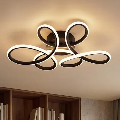 Produktbild von ZMH Deckenlampe Wohnzimmer LED Deckenleuchte 24W 3000K Küchenlampe Schwarz Modern Blume Design Wohnzimmerlampe für Schlafzimmer Büro Küche Flur
