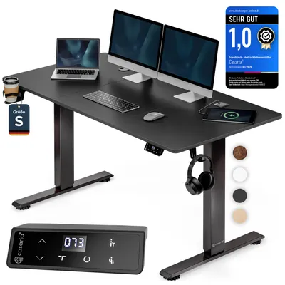 Produktbild von CASARIA® Höhenverstellbarer Schreibtisch elektrisch 120 x 60 cm mit Wireless Charger & USB-C/A Anschluss LCD-Display Memory-Funktion 80 kg belastbar ergonomisch Carbon Optik
