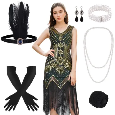 Produktbild von Flapper Kleid mit Fransen und Pailletten - Charleston Kleid - Gatsby Kleid - 20er Jahre Kostüm - Damenmode - Verschiedene Größen