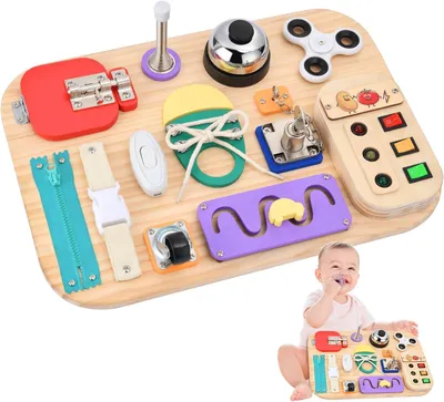 Produktbild von Montessori-Beschäftigungsbrett – Holzspielzeug zur Förderung der Sinneswahrnehmung – Motorikspielzeug – Aktivititätsbrett für Kleinkinder