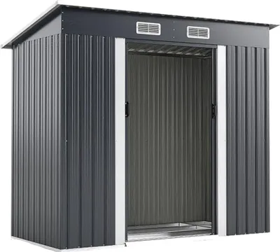 Produktbild von GOPLUS Geräteschuppen 2 ㎡, 3,71 m³, Gartenhaus Metall, Gerätehaus mit Satteldach, Schiebetüren & Luftventile, Gartenschuppen Türgröße: 90x165cm